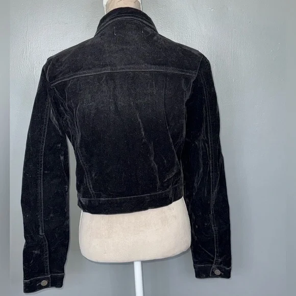 PTCL Cropped Flocked Denim Jacket in Black - Picture 3 of 5